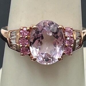 10K Rose Gold Multi-Gemstone Oval Kunzite Pink Sapphire Topaz Cocktail Ring 9.25